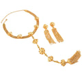 18K Middle East Jewelry Gold Plated Sing K Fringe Flower Net Form Necklace Earrings Set Africa Accessory Overseas Wholesale