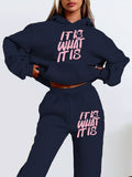 Fall Sporty Minimal Long Sleeve Printed Letter Print Hoodie Set