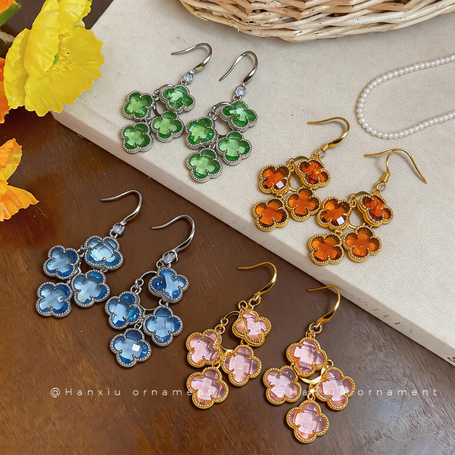 French Zircon Flower Tassel Hook Earrings - view 2