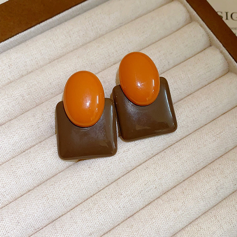 French Color-Block Oval Resin Stud Earrings - view 6