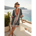 Bohemian Print V-Neck Loose Beach Dress, Summer Sun Protection