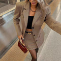 2025 Fall British Houndstooth Blazer + Pencil Skirt Two-Piece Set