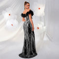 Women's Off-Shoulder Sequin Ruffle Mermaid Slim Fit Slimming Premium Evening ...