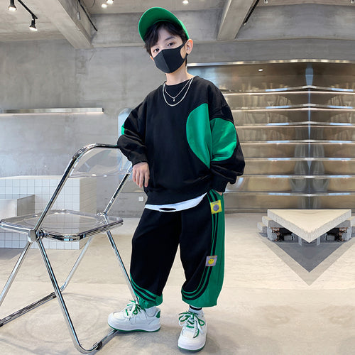 Boys' Heart Print Spliced Hoodie Set