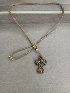 Vintage Leopard-Print Stone Heart Pendant Necklace with Leather Cord - view 8