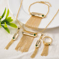 Dubai Overseas 18K Gold Light Luxury Simple Fringe Glossy Necklace Bracelet Set Ring Earrings Design Detail Wedding Set