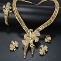 Dubai Overseas Fashionable Cutout Bow Pendant Necklace Bracelet Set Earrings Ring Southeast Asia Women Jewelry Set