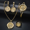 Amazon New Import 18K Cutout Rhinestone Necklace Bracelet Set Earrings Ring Retro Accessory Set Jewelry