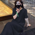 New Chinese Style Heavy Embroidery V-Neck Long Dress, Loose Fit