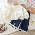 Girls' Cartoon Embroidered Shirt & Jeans 2-Piece Set