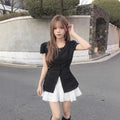 Summer Elegant Slimming Square Neck Tie-Front Waist-Tie Shirt
