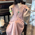 棉麻文艺中式国风重工刺绣V领中袖连衣裙夏季新款气质复古裙子女