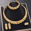 Fashionable EU/US Import 18K Gold Plated Twist Necklace Earrings Set Ring Bracelet Set India Women Banquet Jewelry Set
