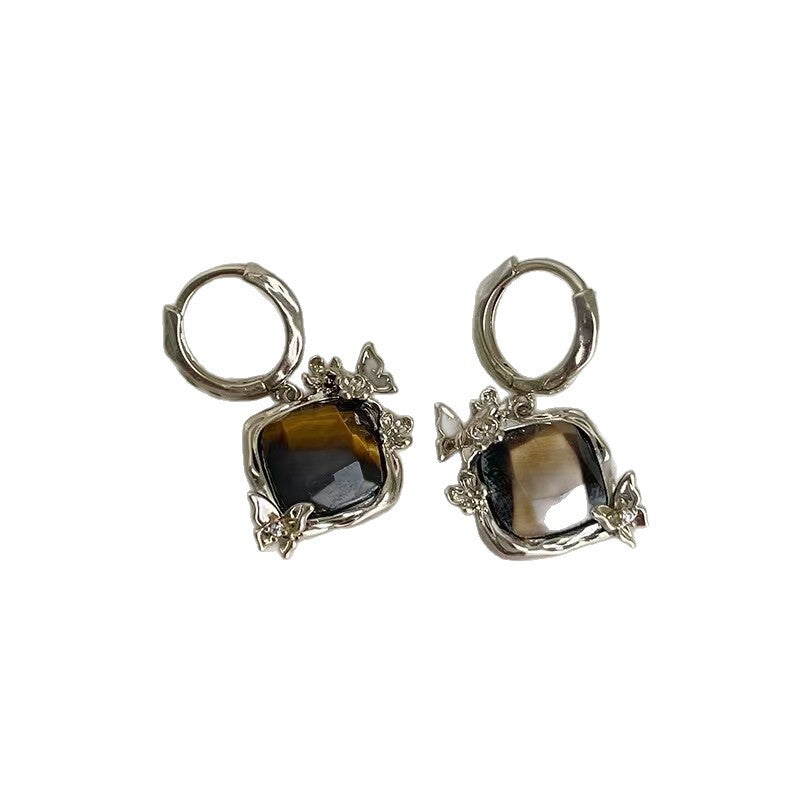 18K Gold-Plated Zircon Butterfly Tiger's Eye Stud Earrings - view 5