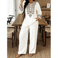Women's Ethnic Long Sleeve Lace Trim Set 2026 | 2 Piece Outfit Set - White