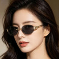 Korean Retro Cat-Eye Silver Rimless Glasses Women Premium Oval Round Plano UV-Proof Sunglasses