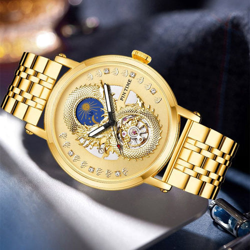 Item Time Watch Men Mechanical Watch Self-Winding Movement Relief Gold Dragon Bold Hardcore Mens Watch Precision Steel Watch Men