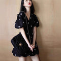 French Retro Floral Short Sleeve V-Neck Dress, Petite