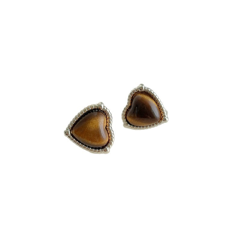 Vintage Tiger's Eye Heart Clip-On Earrings - view 5