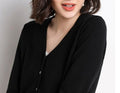 Women's Fall Artistic Fashion Knit Wool Long Sleeve V-Neck Loose Sweater + Cardigan + - Blue