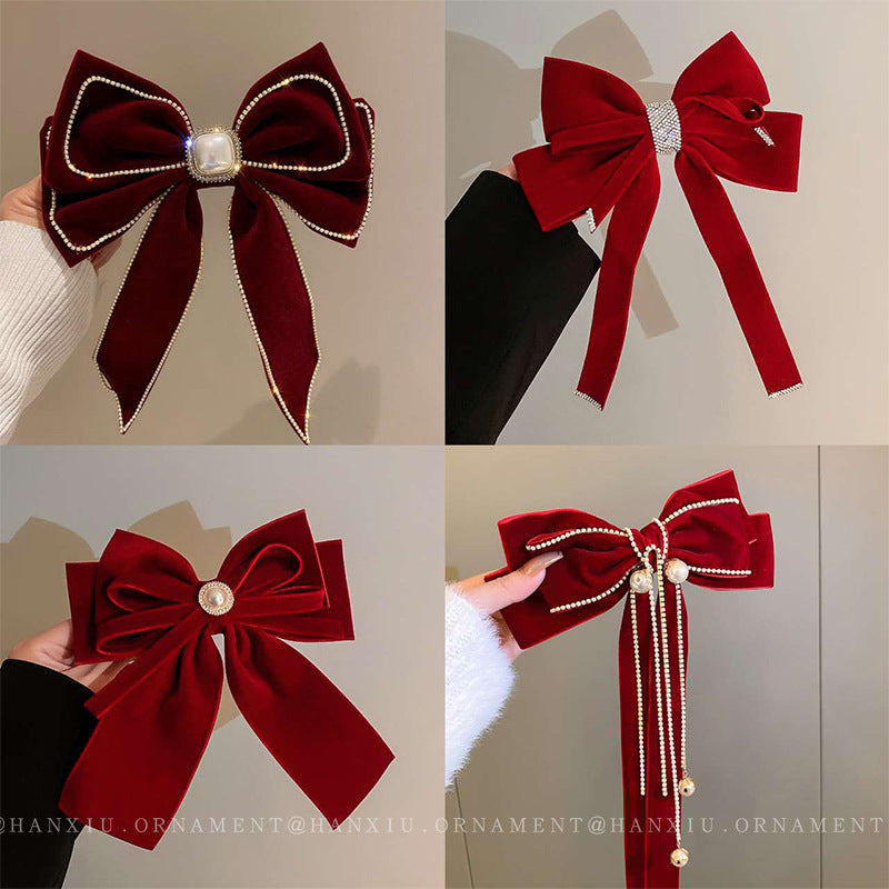 Red Bow Pearl Flower Hair Clip - view 2