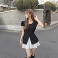 Summer Elegant Slimming Square Neck Tie-Front Waist-Tie Shirt