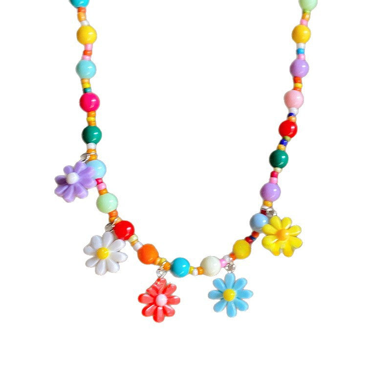 Dopamine Colorful Glass Bead Flower Necklace - view 5
