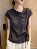 Summer Elegant Slimming Short Sleeve Tie-Front Asymmetric Shirt