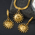Overseas Bestseller Item Western Middle East Style Sun Pendant Stainless Real Sky Plated Necklace Earrings Set