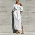 Elegant Slimming Tie-Front Waist-Tie Slit Dress