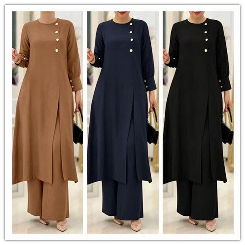 Fashion Asymmetric Wide Leg Pants + Shirt 2-Piece Set