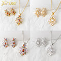New Korean Version Retro Premium Rainbow Cubic Zirconia Pendant Necklace Women Light Luxury Versatile Clavicle Chain Earrings Set