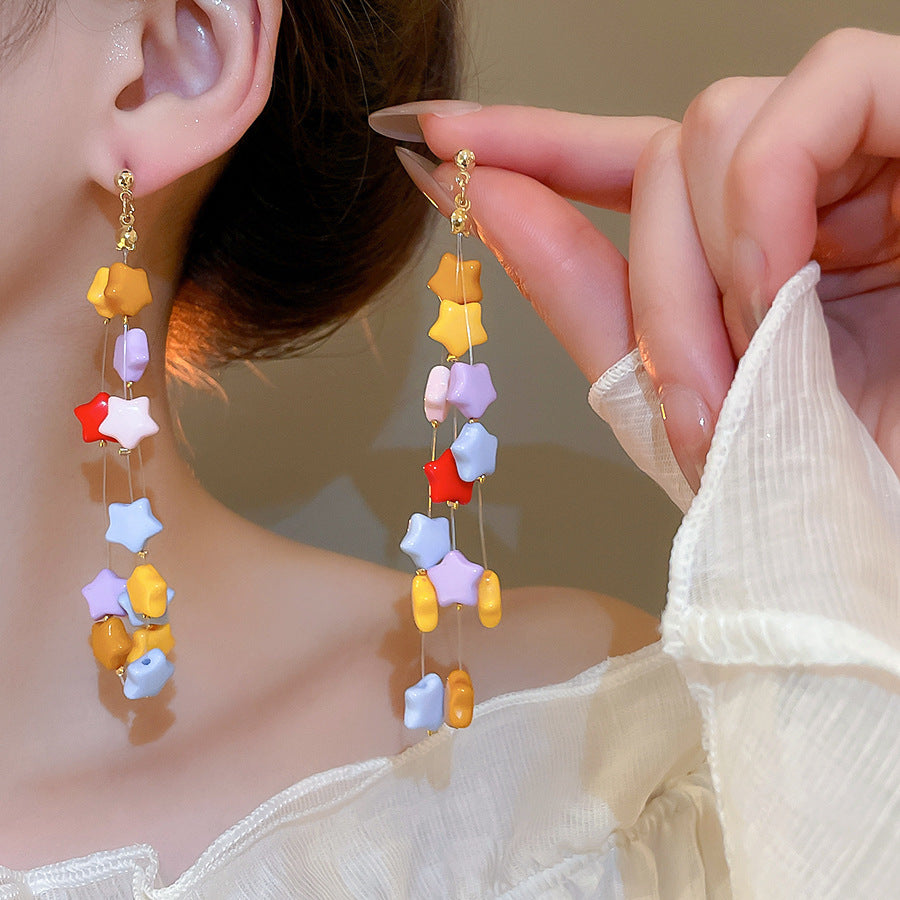 Colorful Star Tassel Drop Earrings - view 2