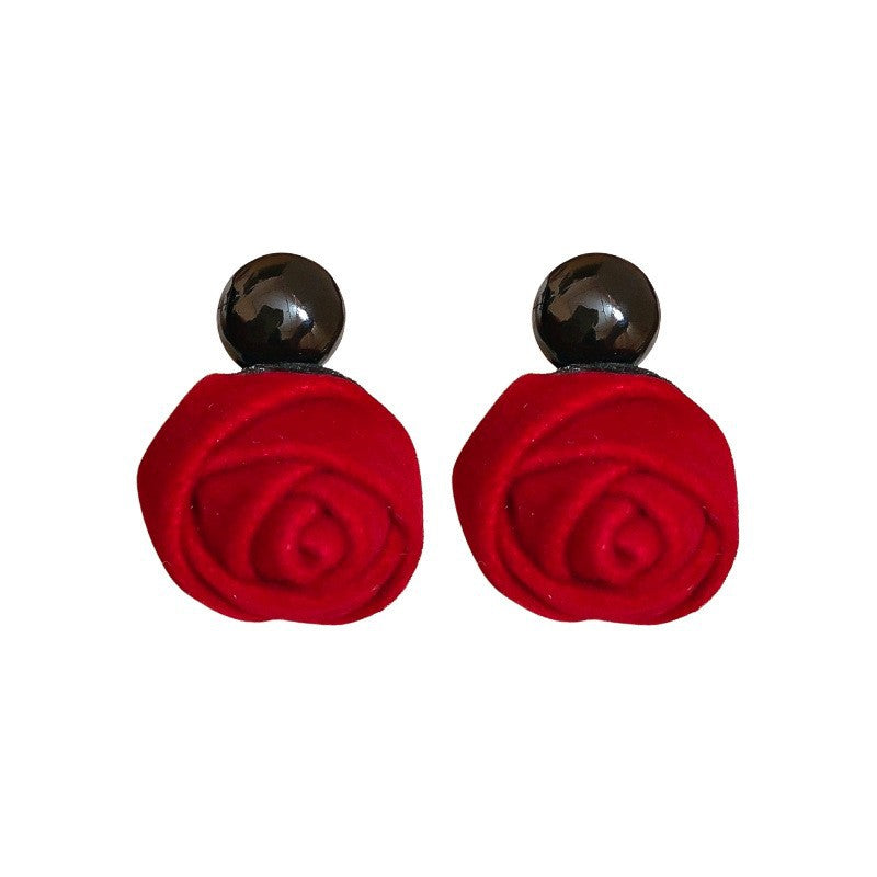 Red Velvet Flower Teardrop Stud Earrings - view 5