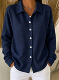 Women's Fall Casual Fashion Long Sleeve Lapel Collar Cardigan + Shirt 2026 - Blue