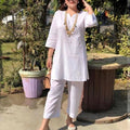 Women's Spring-Summer Ethnic Sporty Plus Size Long Sleeve Loose Set 2026 - White