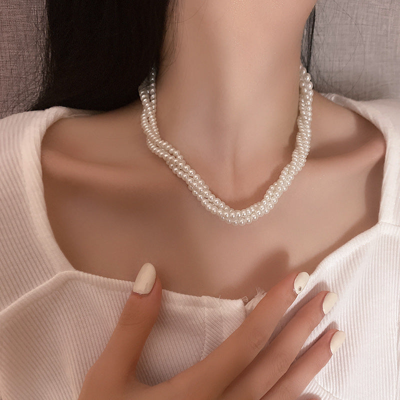 Vintage Pearl Rhinestone Tassel Choker Necklace - view 9