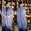 Women's Summer Ethnic Retro Chiffon Printed Lightweight Sun-Protection Top + Shawl + - Black