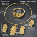 Overseas Export Western Metal Rose Flower Necklace Bracelet Set Earrings Ring Knot Wedding Middle East Women Banquet Set
