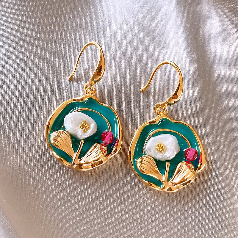 Monet Garden Floral Pearl Rhinestone Earrings - view 8