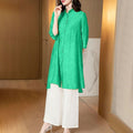 Women's Summer New Chinese Office Half Sleeve Printed Wide Leg Pants + Shirt Set 2026 - Yellow Top + Pants Set