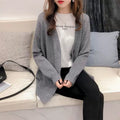 Women's Fashion Slimming Plus Size Wool V-Neck Knit Top + Sweater + Cardigan + Jacket - Gray