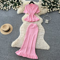 Summer Office Korean Knit Ruffle Fitted 2-Piece Set