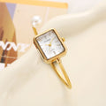Cross-Border Export Niche Light Luxury Simple Influencer Breeze Small 4th Square Pearl Bangle Watch Open End Bracelet Quartz