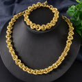 Western Fashionable New Copper Gold Plated Statement Hip-Hop Breeze Twist Chunky Chain Band Mutual Clasp Trendy Necklace Bracelet Set