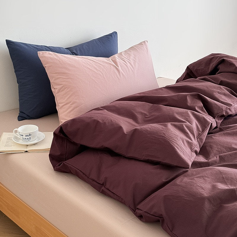 Navy Blue Chocolate Solid Cotton 4-Piece Bedding Set - view 4