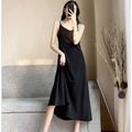 Black Chiffon Camisole Long Dress, Slimming Layering Dress
