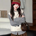Girls' Plaid Shirt & Kitten Embroidery Vest Set