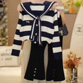 Girls' Sailor Collar Striped Sweater & Pleated Skirt Set
