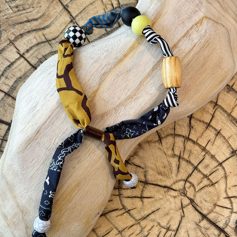 Bohemian Printed Fabric and Acrylic Heart Pendant Necklace - view 7